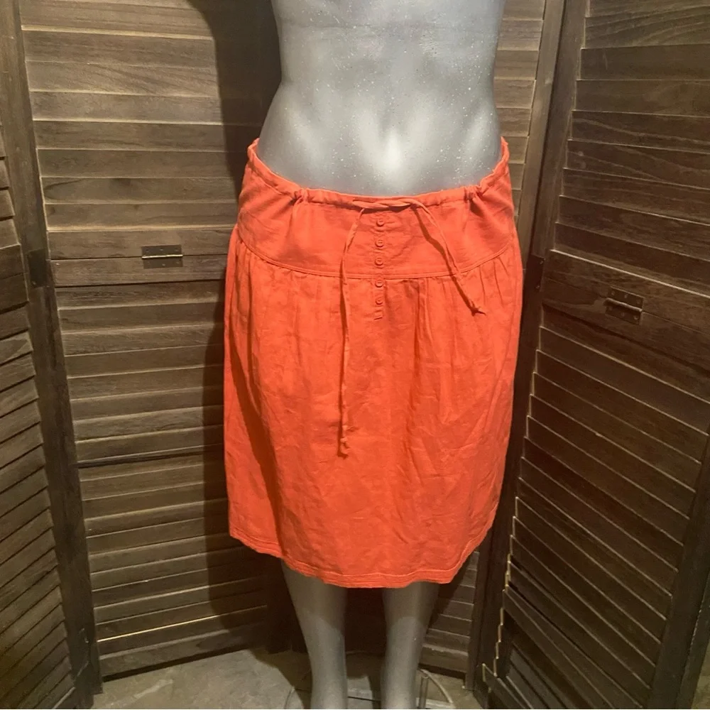 Banana Republic Linen/Cotton Midi Skirt Size Small Boho Coastal Modest Orange